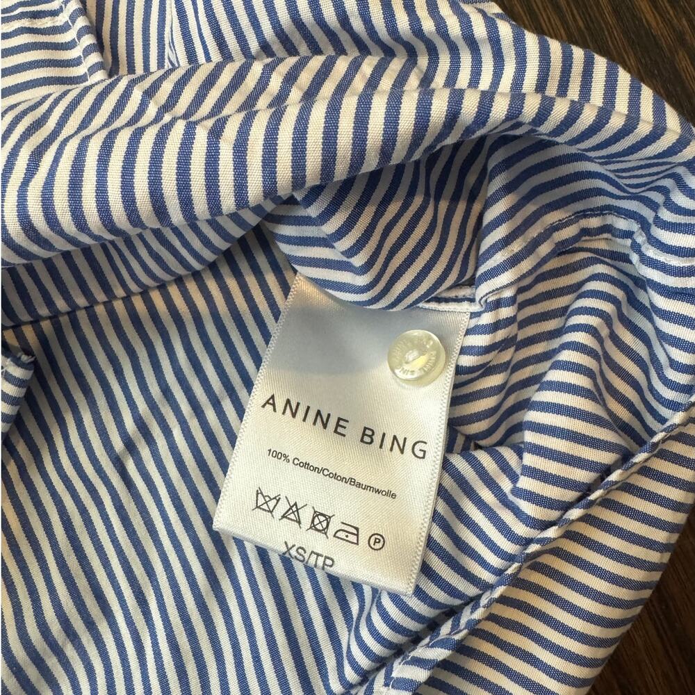 Anine Bing | Blue White Pinstripe Cotton Poplin Button-Up Shirt XS - Picture 5 of 7